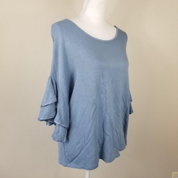 Workshop / M / Dusty Blue Ruffle Sleeve Slouchy Bl - Picture 6 of 9